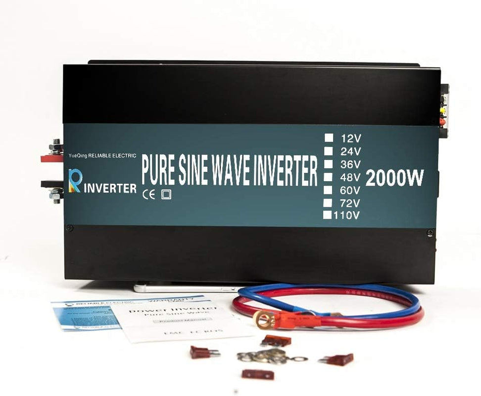 Reliable 2000W Pure Sine Wave Inverter 12V 120V 60Hz LED Display Solar Power Inverter (Black)