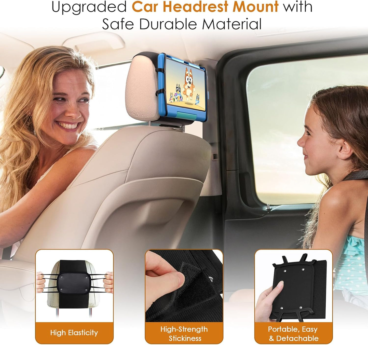 Universal Car Headrest Tablet Mount - Adjustable Holder for 7-12.9 Inch Devices - Perfect for Kids and Road Trips