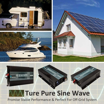 Reliable 2000W Pure Sine Wave Inverter 12V 120V 60Hz LED Display Solar Power Inverter (Black)