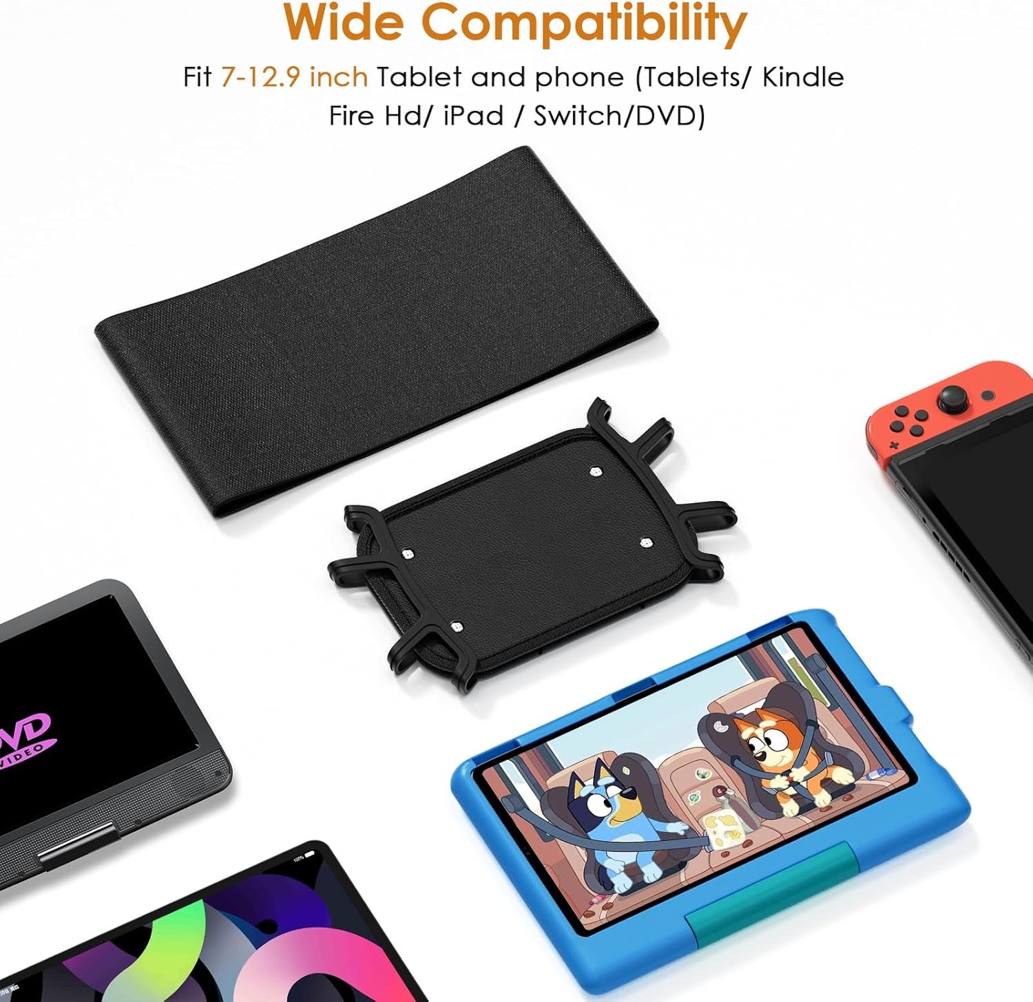 Universal Car Headrest Tablet Mount - Adjustable Holder for 7-12.9 Inch Devices - Perfect for Kids and Road Trips
