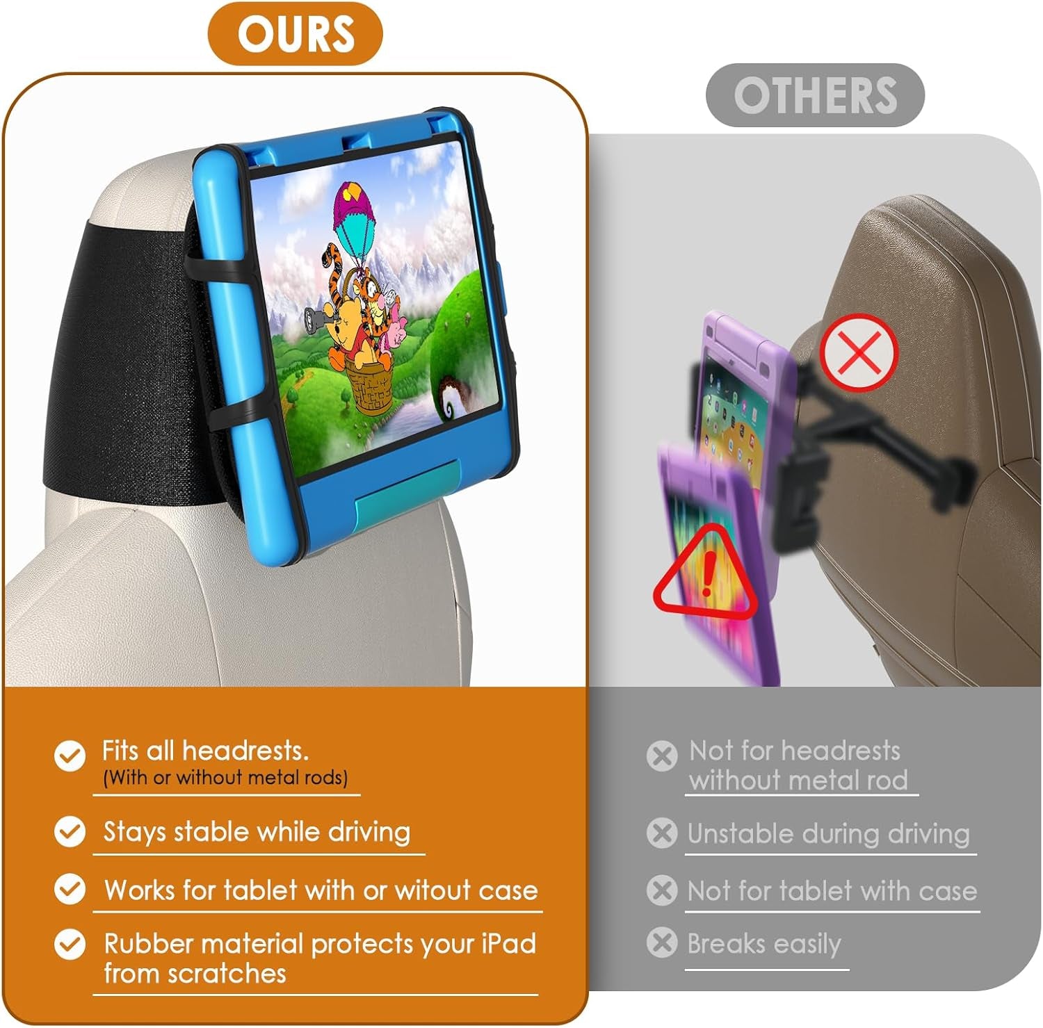 Universal Car Headrest Tablet Mount - Adjustable Holder for 7-12.9 Inch Devices - Perfect for Kids and Road Trips