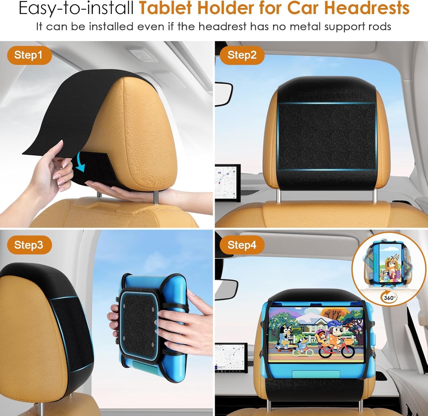 Universal Car Headrest Tablet Mount - Adjustable Holder for 7-12.9 Inch Devices - Perfect for Kids and Road Trips